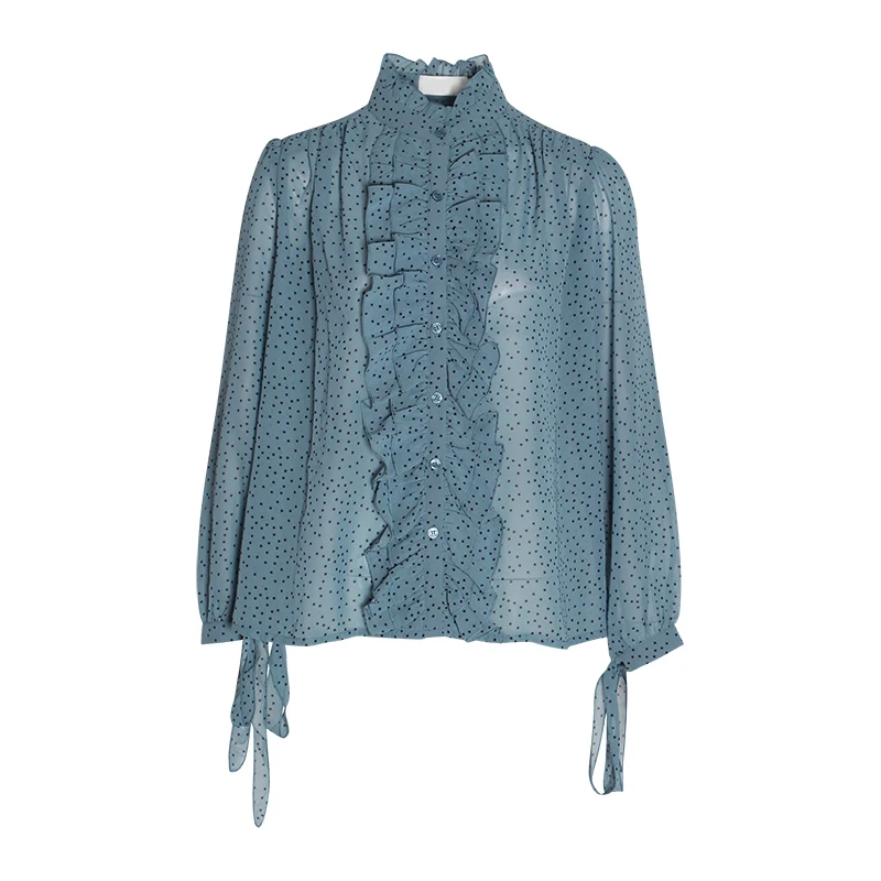 Женская шифоновая блузка TWOTWINSTYLE летняя в Корейском стиле горошек с воротником