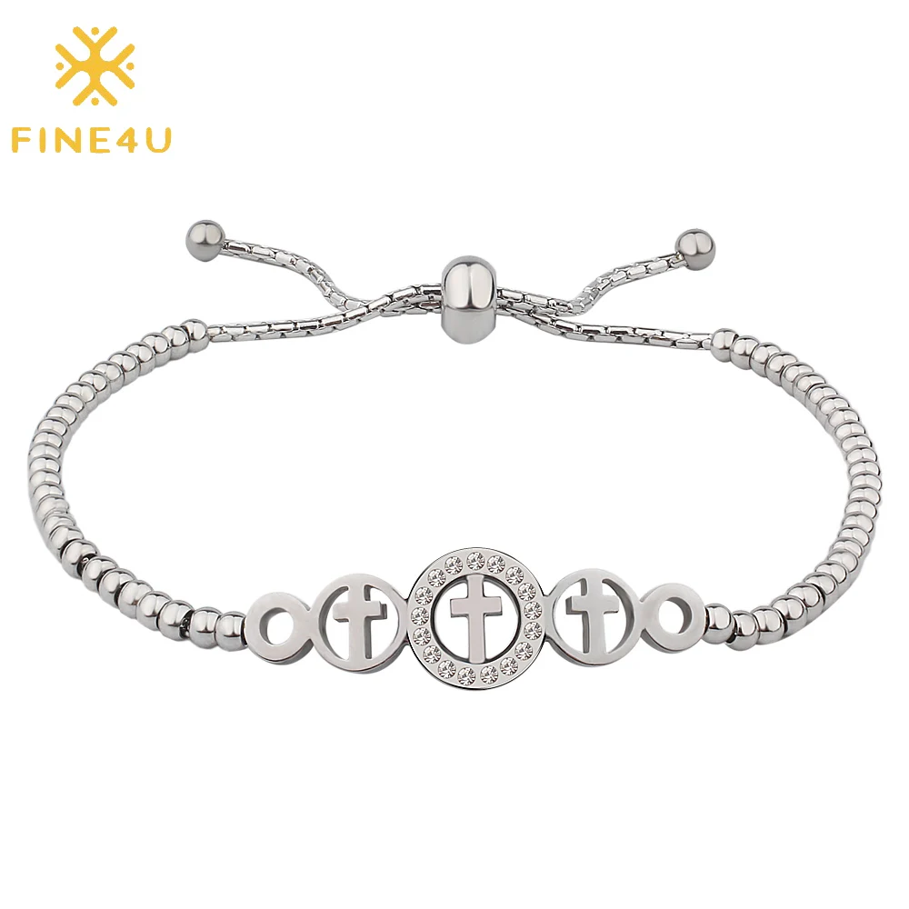 Браслет с шармами крестиками из нержавеющей стали фианитами|Браслеты шармами| |