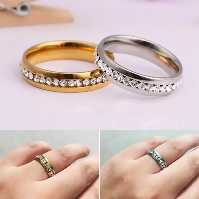 Обручальное кольцо из нержавеющей стали для женщин и мужчин титана 6 мм|crystal wedding