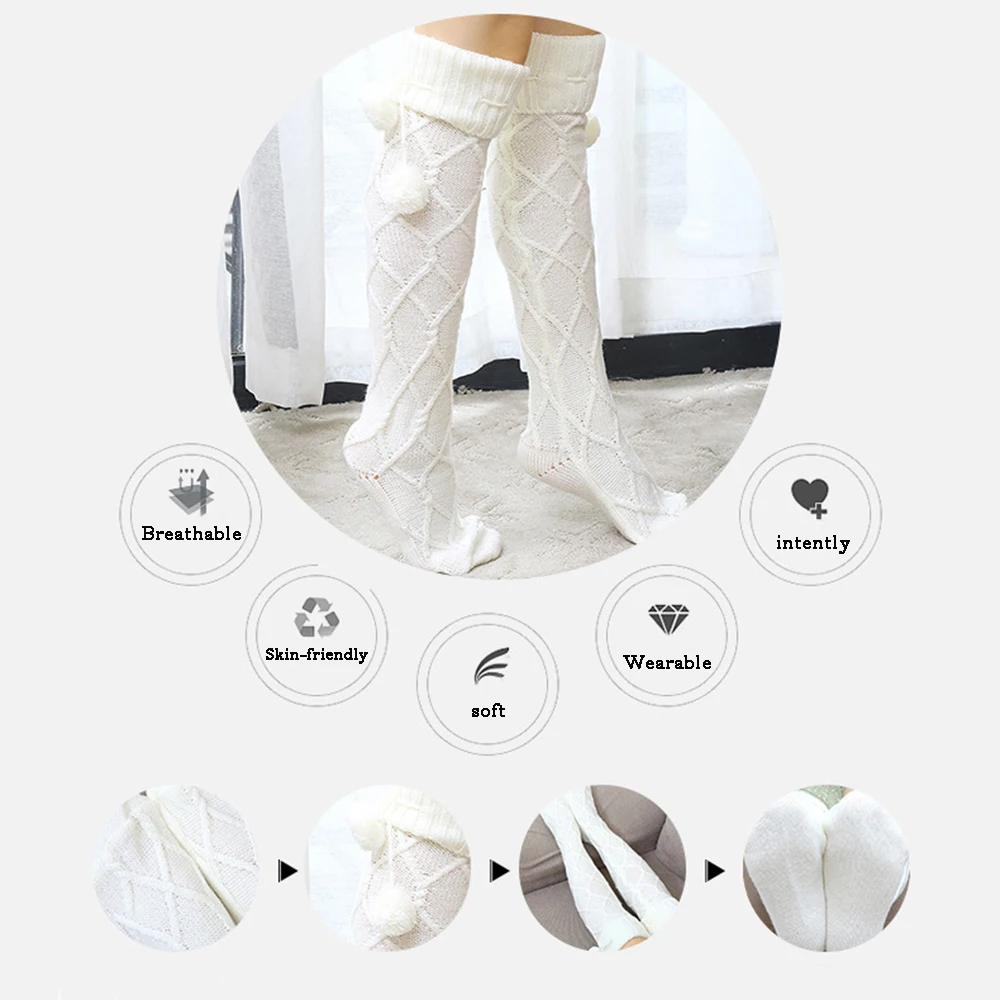 

New Women Autumn Winter Pantyhose Knit Cotton Cover Knitting Step Foot Lengthening Over Knee Elastic Warm Floor Ladies Socks Hot