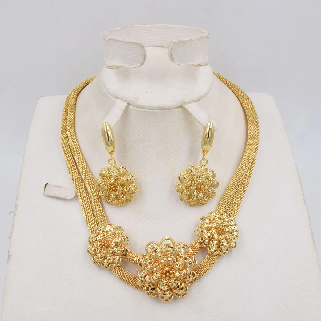 Neue design Hohe Qualität Italien 750 Gold Farbe Schmuck Set Für Frauen afrikanische perlen jewlery mode necklcace set ohrring schmuck