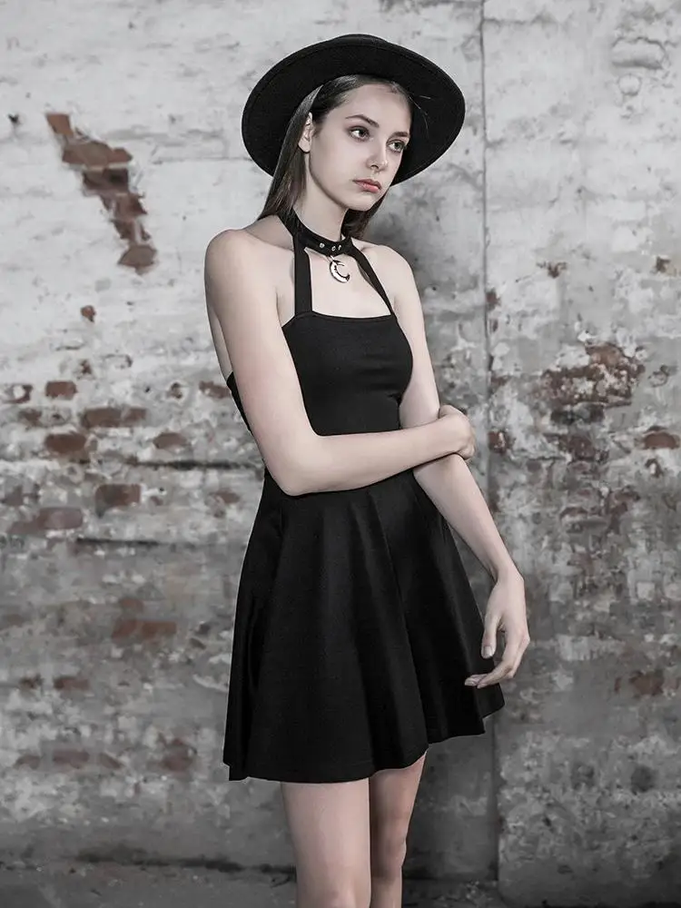 Женское платье в стиле панк PQ509LQ с открытой спинкой и лямкой через шею|Женские