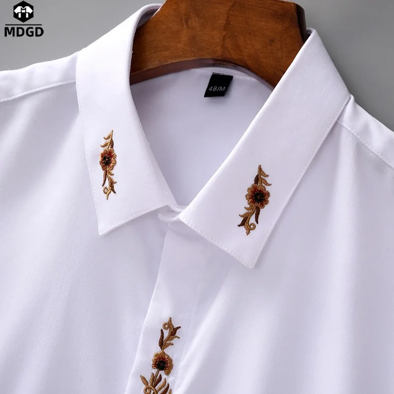 

2021 Autumn Embroidery Shirts Men Long Sleeve Business Casual Slim Fit Formal Dress Shirts Streetwear Social Party Male Clothing