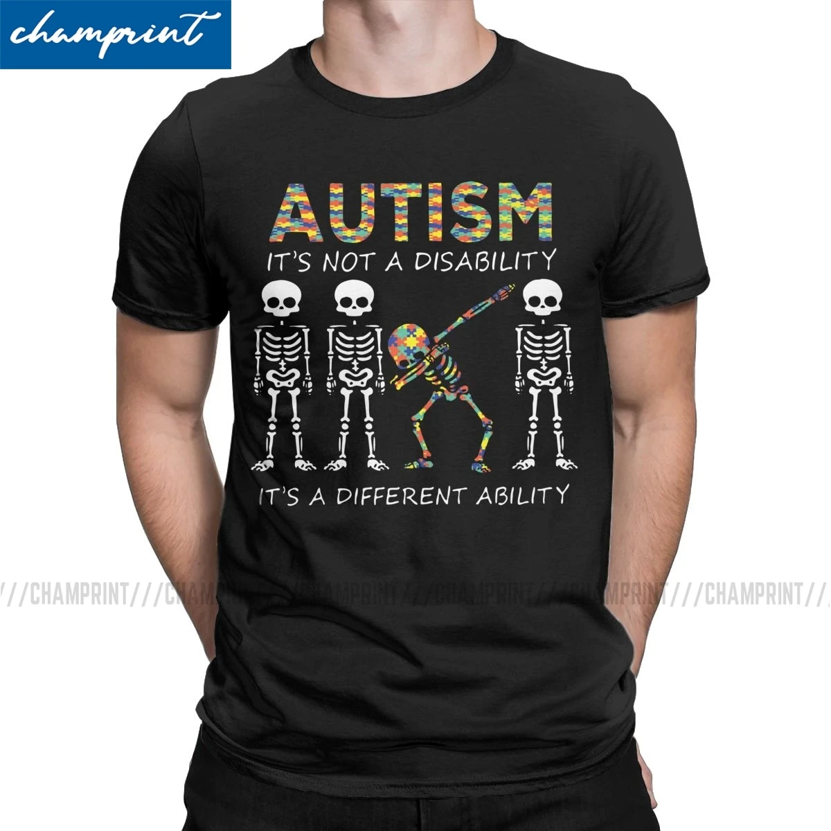 

Autism It's A Different Ability Dabbing Skeleton Men T Shirts Autismo Autistic Awareness Casual Tee Shirt Birthday Gift