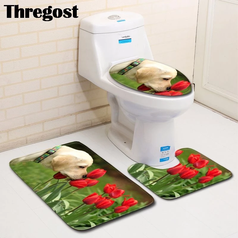 Thregost Animal 3D Print Toilet Carpet Set Memory Foam Mat Bathroom Mats 3 pcs Shower Rug Anti Slip Kitchen Carpets | Дом и сад