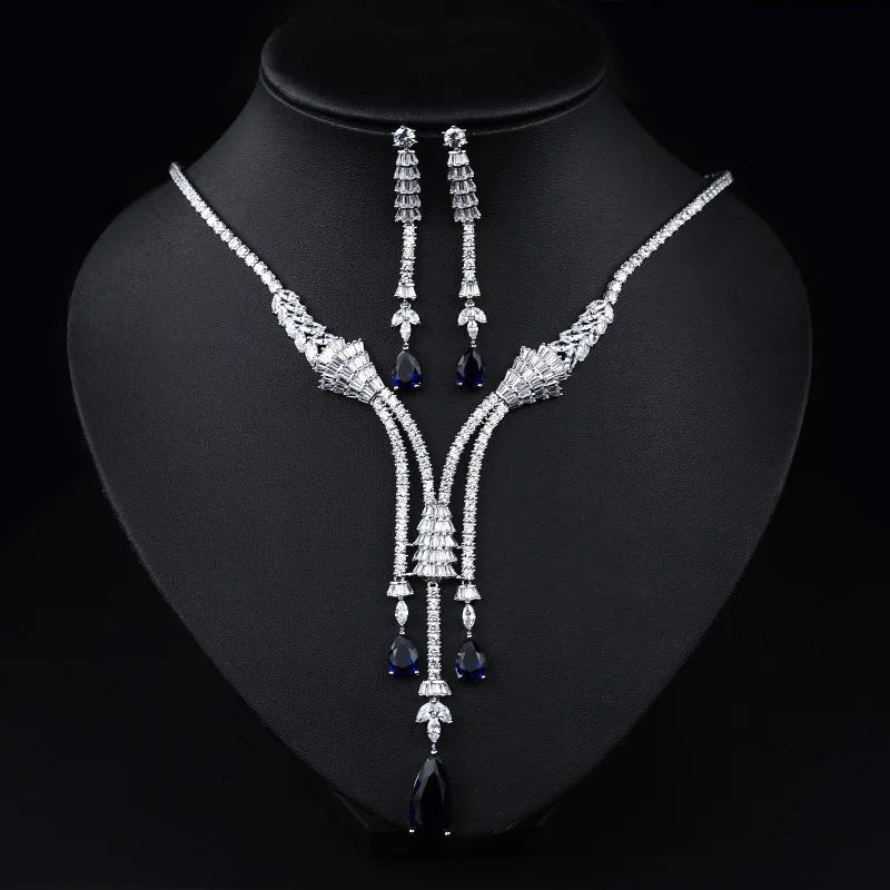 Новейшая мода Искрящийся Блестящий кубический циркон белое ожерелье серьги