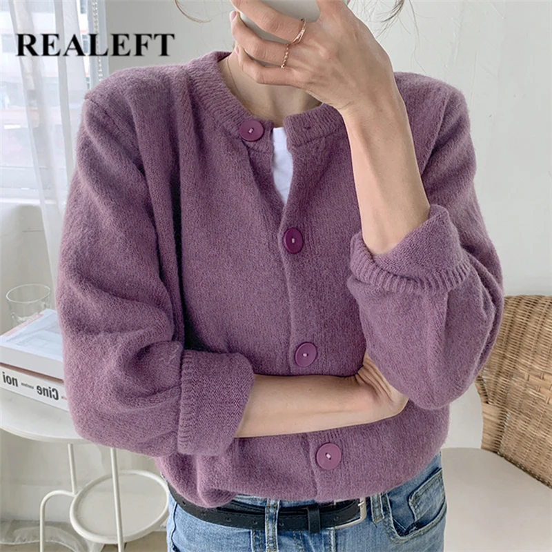 

REALEFT 2021 New Autumn Winter Loose Women's Cardigans Korean Style Casual Stylish Knitted Buttons Chic Lady Sweaters Female