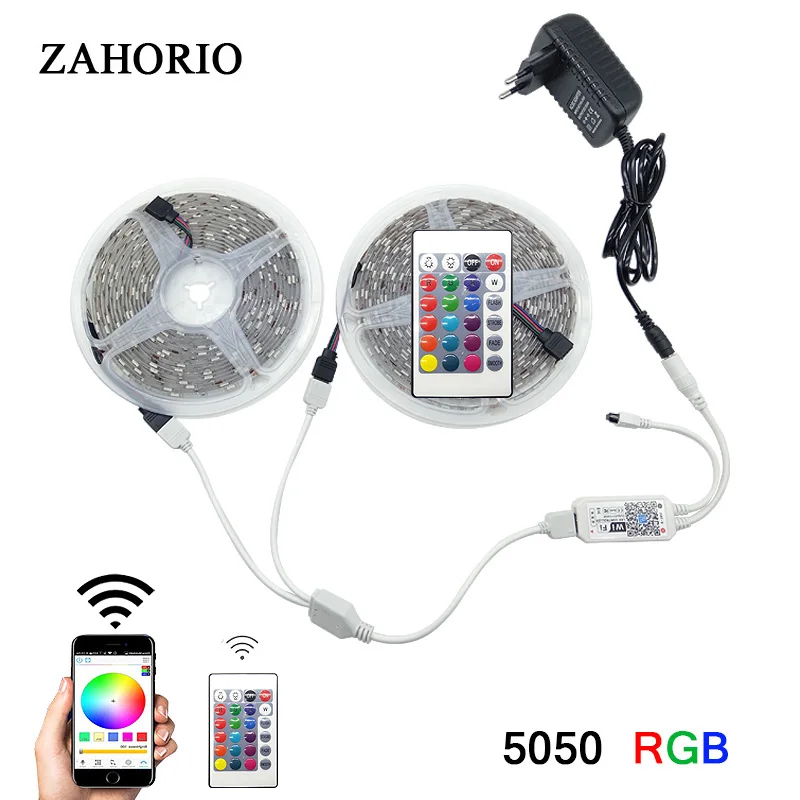 5 м 10 м 15 м WiFi светодиодный светильник RGB водонепроницаемый SMD 5050 2835 12 В 12 В rgb диод гибкая лента Wi-Fi адаптер+ разъем адаптера