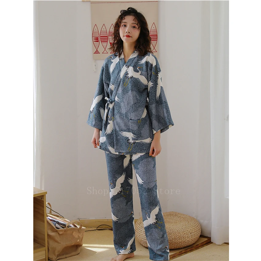 Кимоно Ukiyo-e в японском стиле для мужчин хлопковая одежда сна с рисунком журавлей