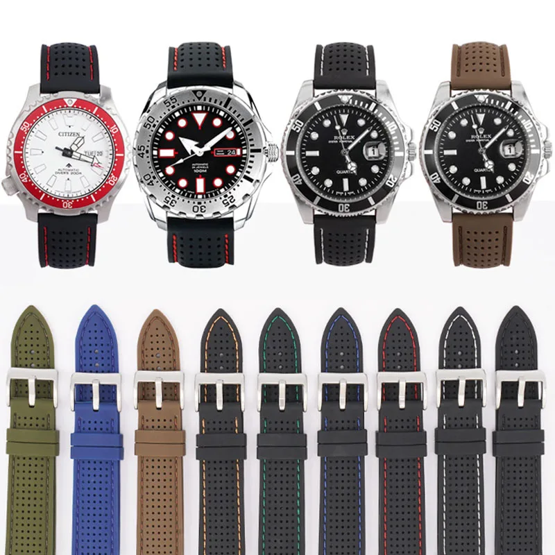 

Universal watch strap for samsung galaxy huawei band 18/20/22/24mm Smart watch Accessories silicone Porous Breathable waterproof