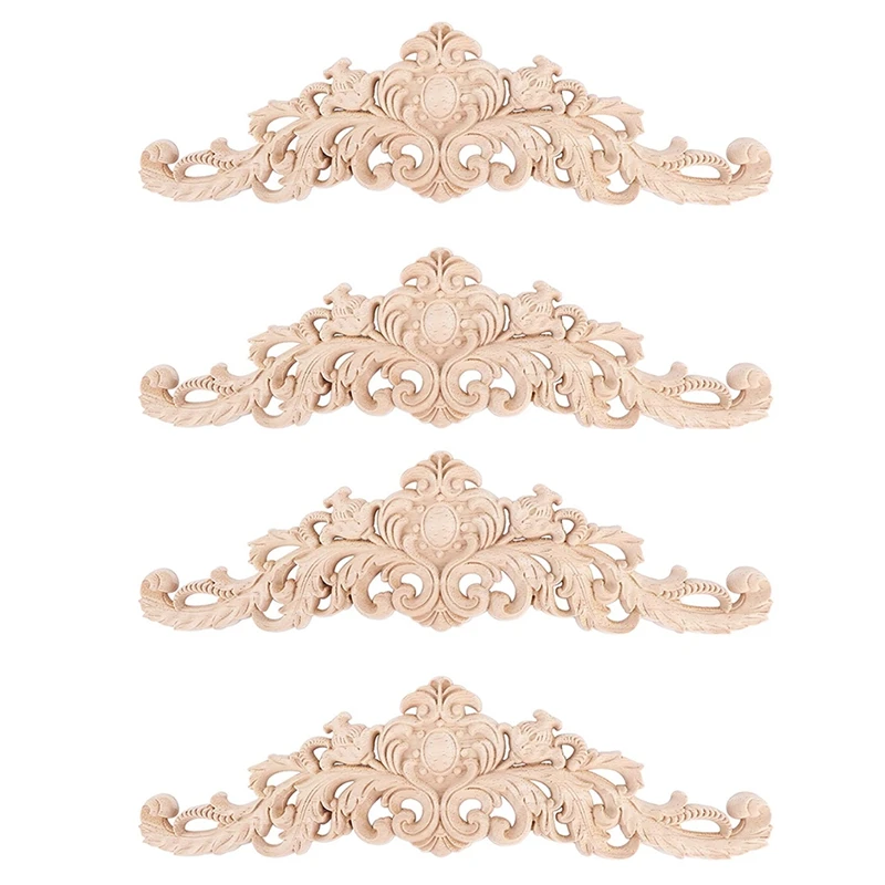 

4Pcs Carving Natural Wood Appliques For Furniture Cabinet Unpainted Wooden Mouldings Decal Vintage Home Decor Decorative