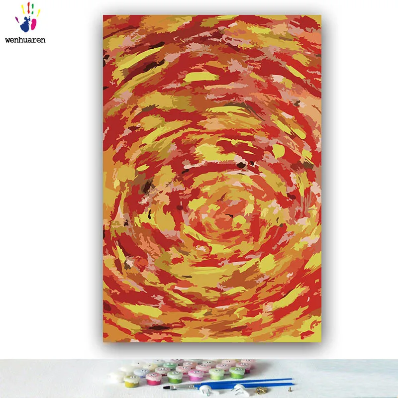 DIY colorings pictures by numbers with colors Abstract swirl Red round modernism picture drawing painting framed Home | Дом и сад