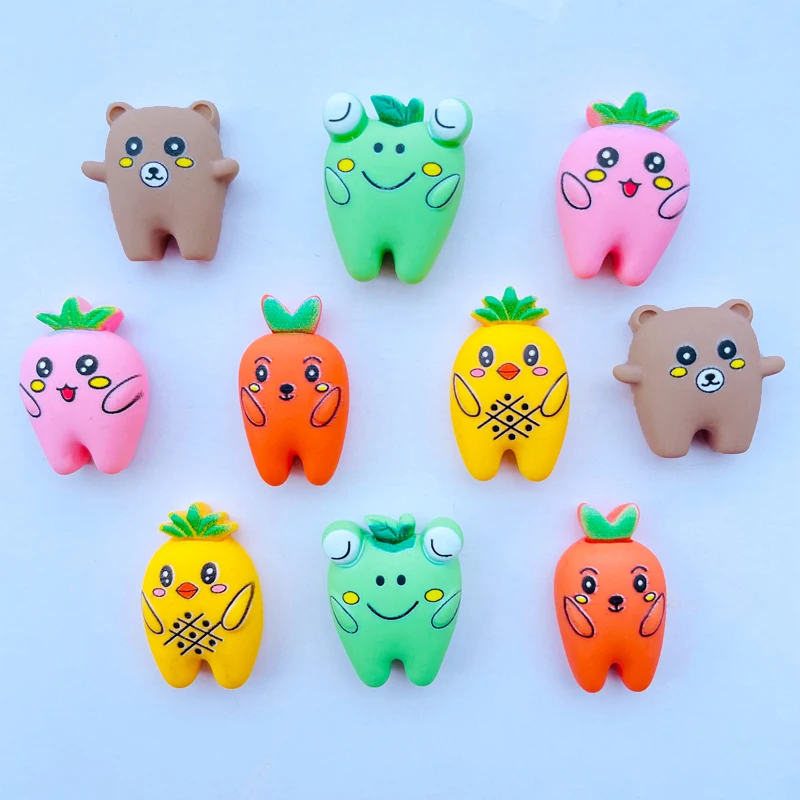 

15 New Kawaii Cartoon Cute Fruit Animal Teeth Series Resin Flat DIY Crafts Scrapbook Hair Bow Center Accessories Decorate A43
