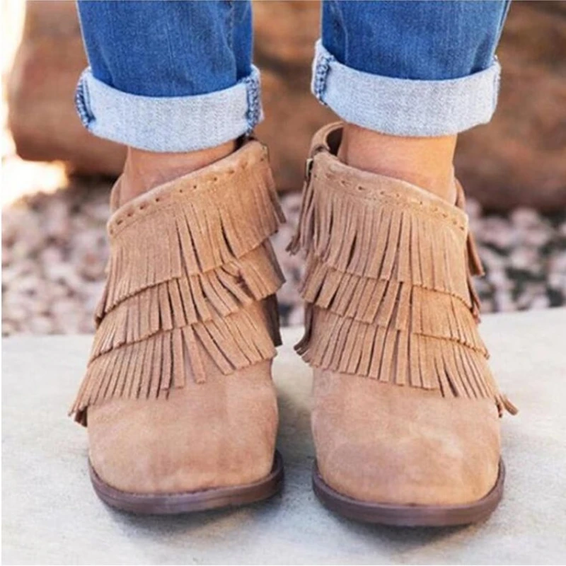 

2021 New Women's Autumn and Winter PU Leather Fashion Boots Pointed Tassel Buckle Elegant and Comfortable Women's Boots 5KE280