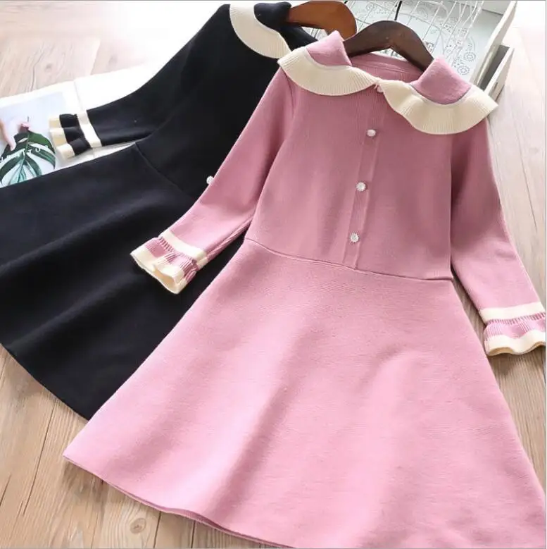 Платье-свитер для девочек новинка 2019 вязаные детские платья с длинными рукавами