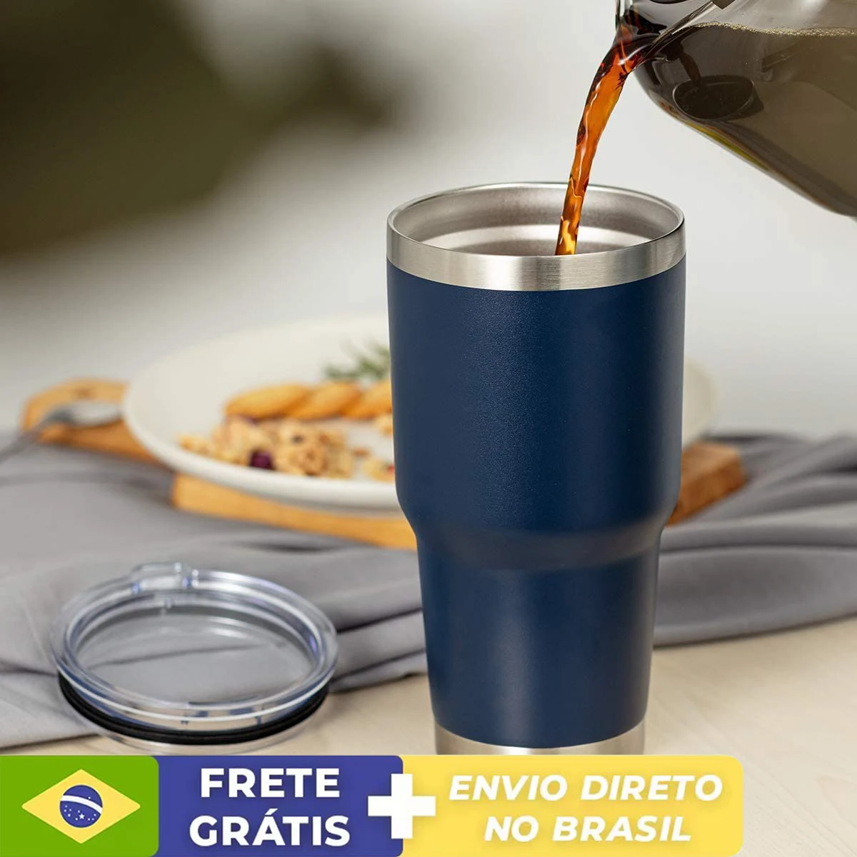 

900ml Stainless Steel Vacuum Insulation Leak Proof Beer Mug Cups With Blue Lid