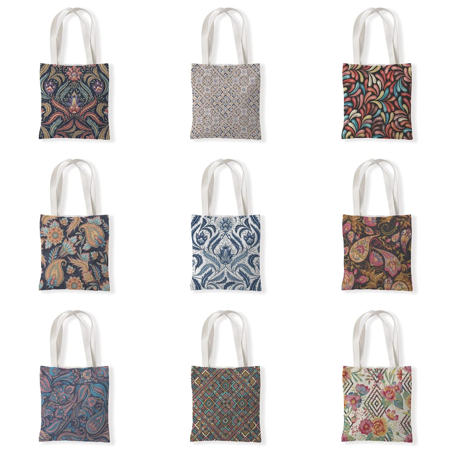 

New Flower Leaves Canvas Tote Bag Retro Art Fashion Travel Bag Women Leisure Eco Shopping Foldable Handbag