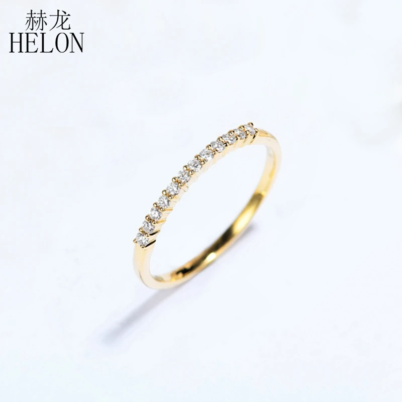 HELON Solid 14k желтое золото AU585 Сертифицированный круглый SI/H 0.12ct Настоящее натуральное бриллиантовое обручальное кольцо для женщин ювелирные украшения