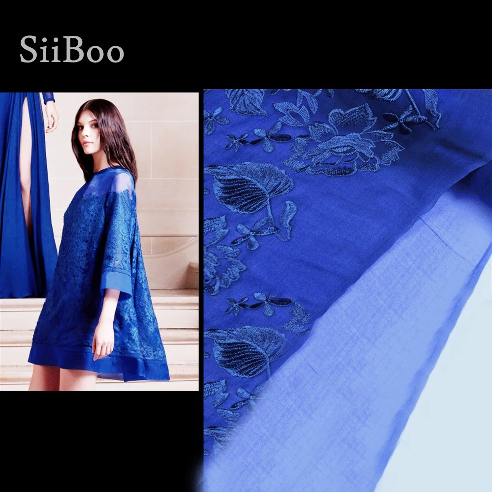 American style luxury blue floral embroidery georgette silk fabric for wedding party dress tissu tecidos stoffen SP4721 | Дом и сад