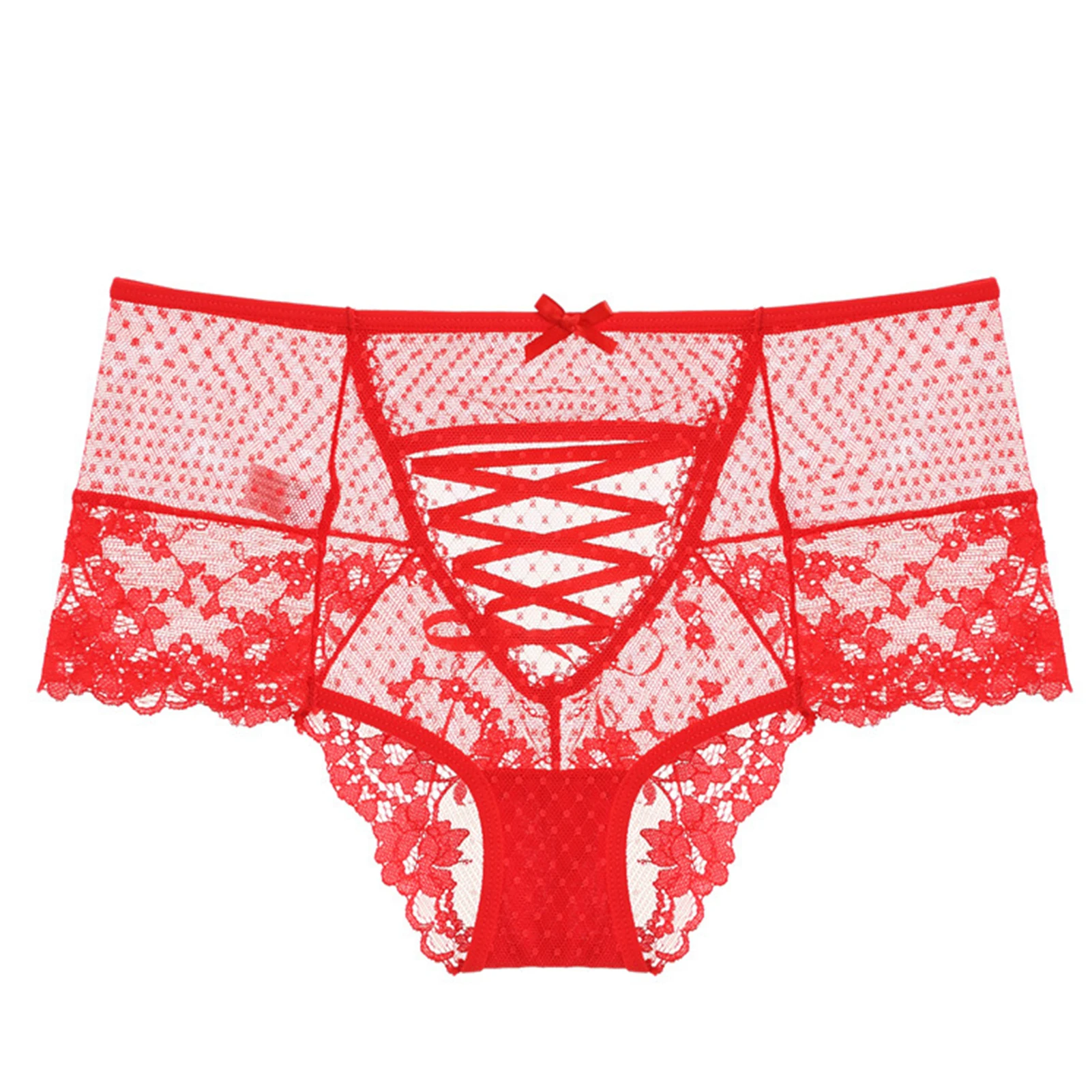 

2021 New style lace high waisted underwear strapping women sexy temptation little bow Panties hollowed out women's briefs