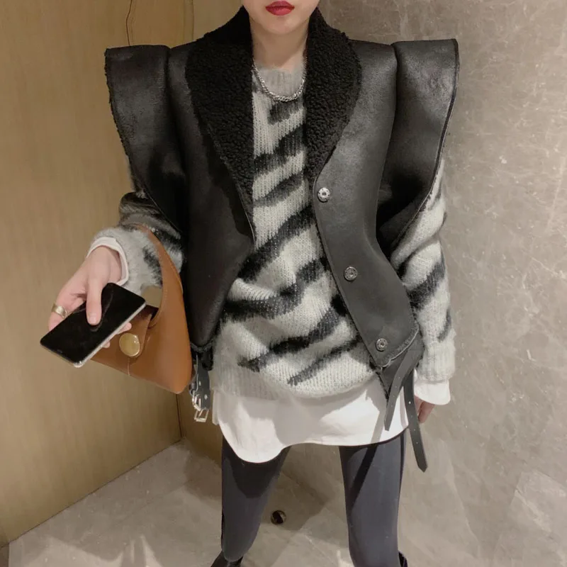 

New Overszie Women Sweater 2 Piece Sets Womens Elegnat Knitted Suits Pullover Female Knitting Sweaters Sleeveless Vest