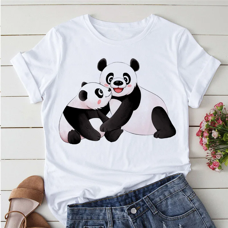 

women t shirt Kawaii Panda Print Cartoon TShirt Clothes Tee tops Casual T-shirts Short sleeve White Ladies T-shirts 2022 Summer