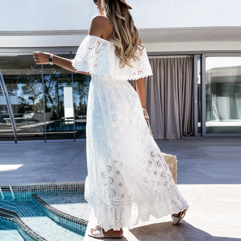 Женское кружевное асимметричное платье с открытыми плечами открытой спиной и