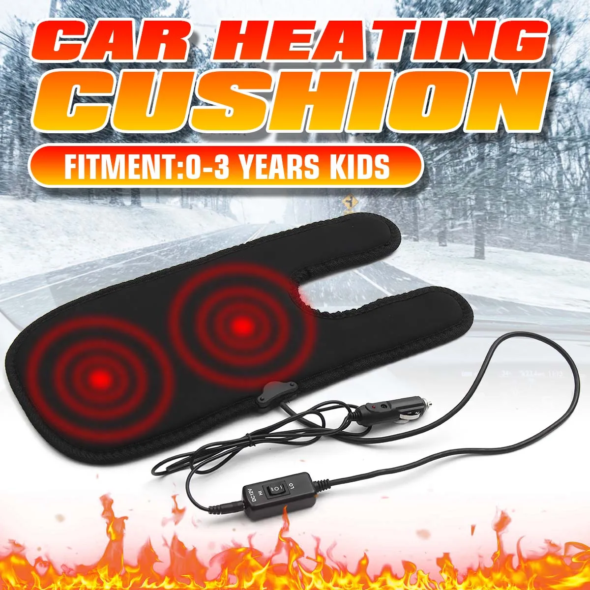 

12V Heated Car Seat Cushion Cover Heater Pad For Kid Baby Adjustable Temperature Children Rear Seat Heating Pad Winter Warmer