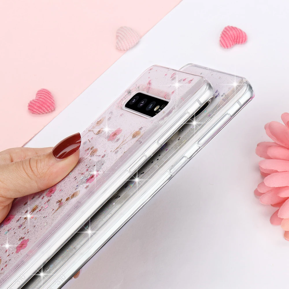 Мягкий силиконовый чехол с настоящими высушенными цветами для Samsung S20 Ultra S10 S8 S9 Plus