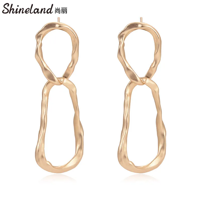 

Shineland New Fashion Long Geometric Metal Gold Color Drop Earrings For Women Girl Statement Punk Jewelry Gift Wholesale 2021