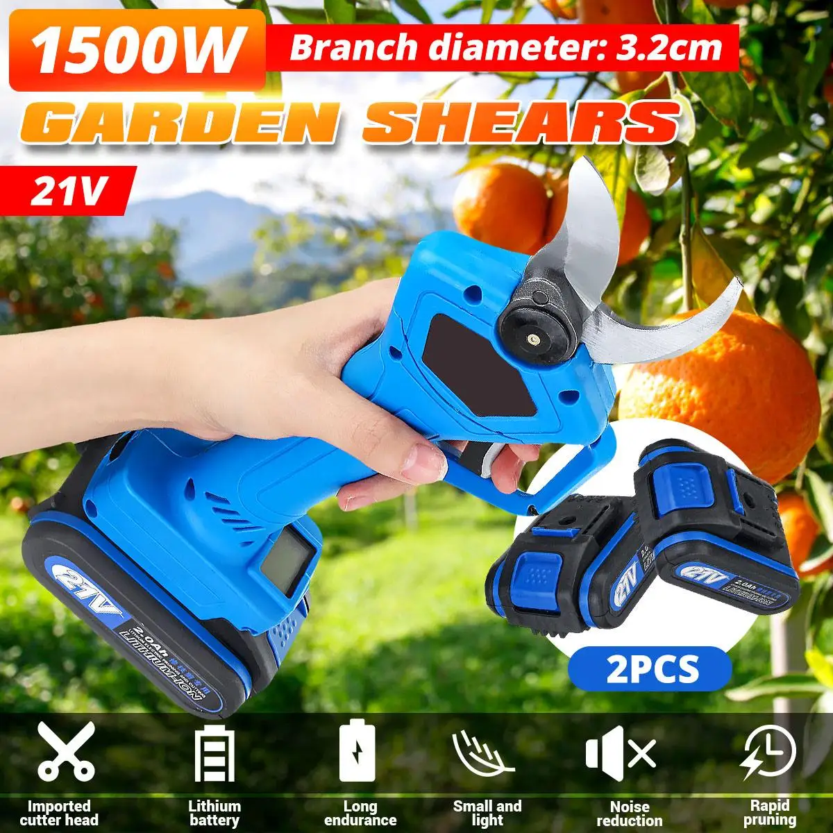

21V 1500W Electric Pruning Scissors with Battery Rechargeable Pruning Shears Garden Pruner Secateur Branch Cutter Cutting Tool