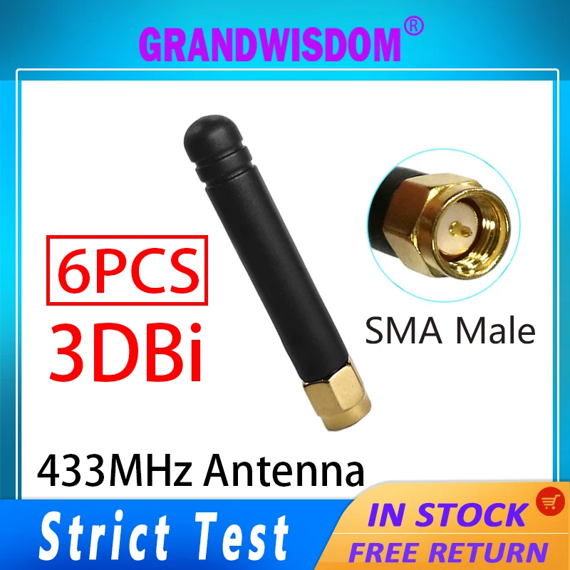 

GRANDWISDOM 6 шт. 433 МГц Антенна 3dbi sma Мужская lora антенна pbx iot модуль lorawan сигнальный приемник Антенна Женская