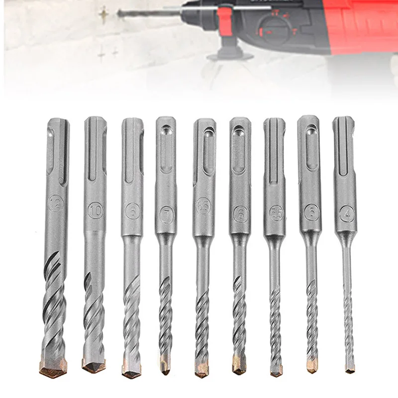 

9pcs SDS Concrete Wall Brick Block Hole Drill Saw 4-12mm Double Flutes S4 Electric Hammer Drill Bits Electric Power Tool Parts