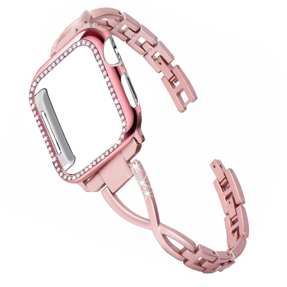 Браслет с алмазным ремешком + чехол для Apple Watch Band женщин 38 мм/42 мм/40 мм/44 мм браслет