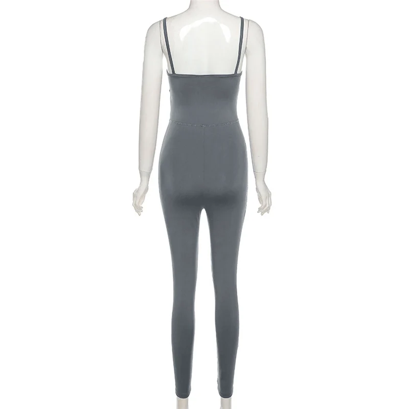 

Sexy Backless Jumpsuit Women Sweat Rompers Spaghetti Strap Sleeveless Camis Overalls Slim Sling Club Party Femme Solid Overalls
