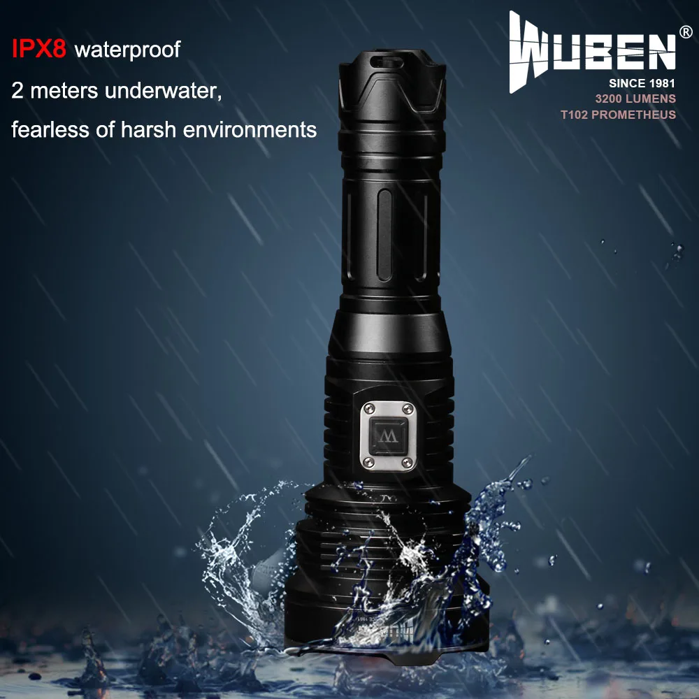 Barato WUBEN-linterna Led De Gran Potencia, Recargable Por USB, Cree XHP70, 3200 Lúmenes, Batería De 26650, Alcance De 454M, Luz T102