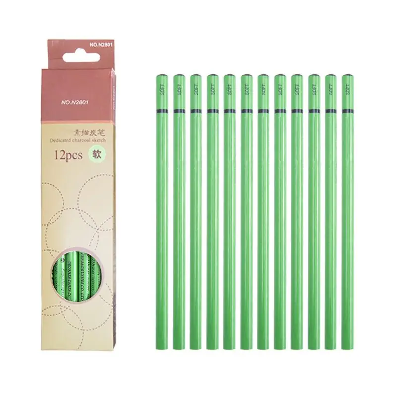 

12pcs Professional Sketching Charcoal Pencil Drawing Carbon Pen Soft Medium Hard