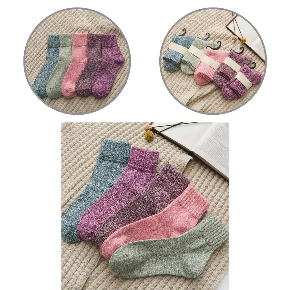 

Stylish Thick Socks Middle Tube Fine Workmanship Knitted Pure Color Girls Socks Warm Socks Winter Socks 5 Pairs