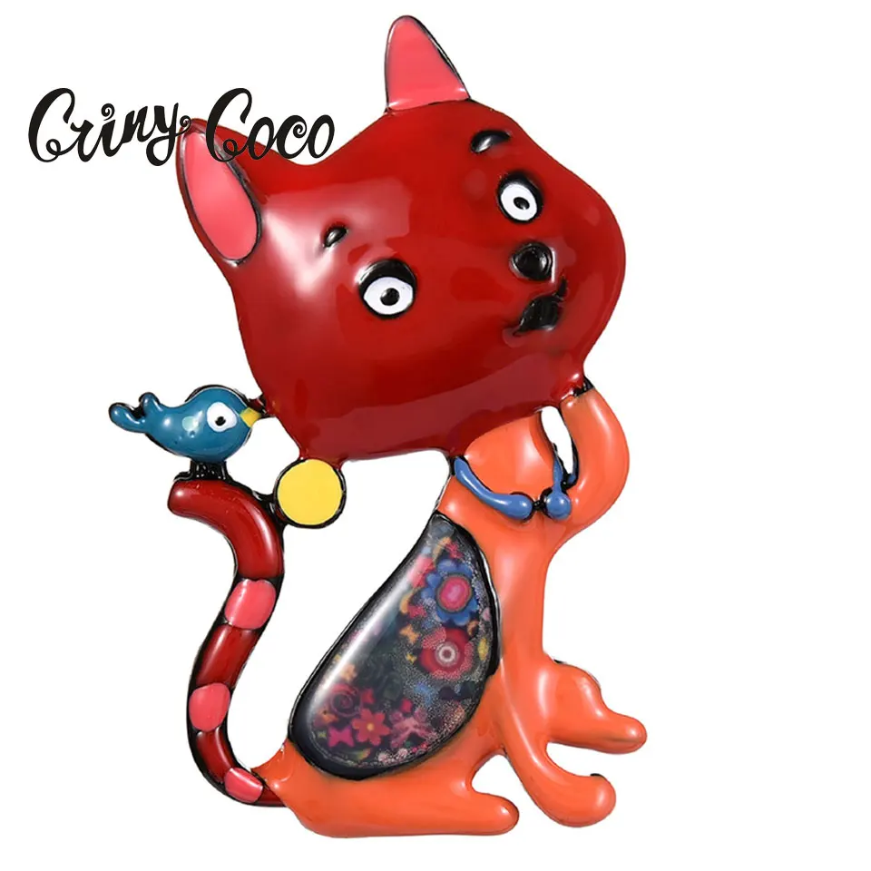 Cring Coco Милая булавка в форме кошки и броши для женщин Мода Эмаль Красный животное