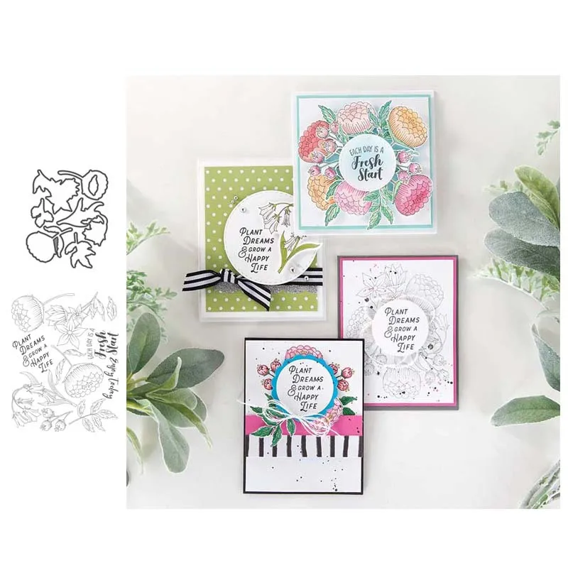 

Flowers and Leave Clear Stamps and Metal Cutting Dies DIY Scrapbooking Photo Album Crafts Seal Punch Stencils Stamp and Die Sets