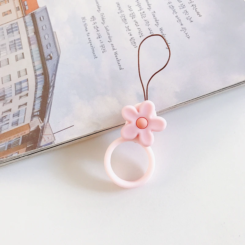 Pink Милый цветок силиконовый брелок Lanyards палец кольцо ремень аксессуары для мобильного телефона Airpods чехол мультяшное украшение - Цвет: Pink