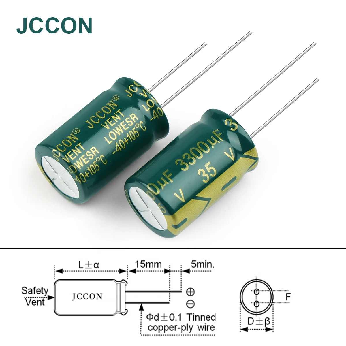 JCCON Aluminum Electrolytic Capacitor High Frequency Low ESR 35V 47UF 100UF 220UF 330UF 470UF 380UF 1000UF 2200UF 3300UF 6800UF