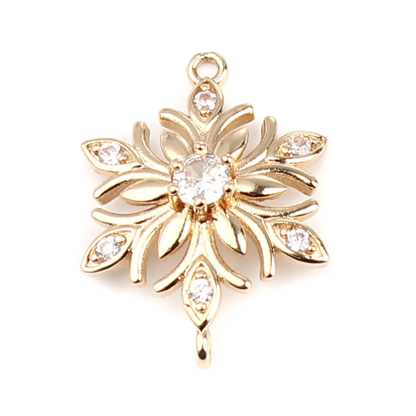 

DoreenBeads 5 PCs Copper Flower Pendant Charms For Jewelry Making Gold Color Flower Red Rhinestone Pendant 25x18mm