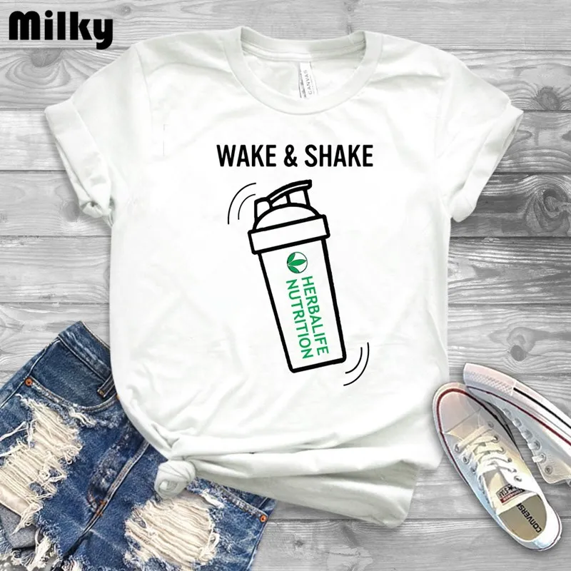Женская футболка Wake &amp Shake Herbalife забавная женская повседневная в стиле Харадзюку