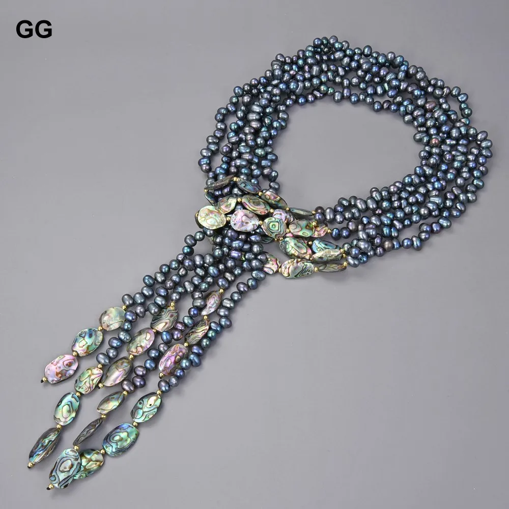 GG Jewelry 50 &quot3 нити ожерелье из ракушки черного жемчуга абалона | Украшения и