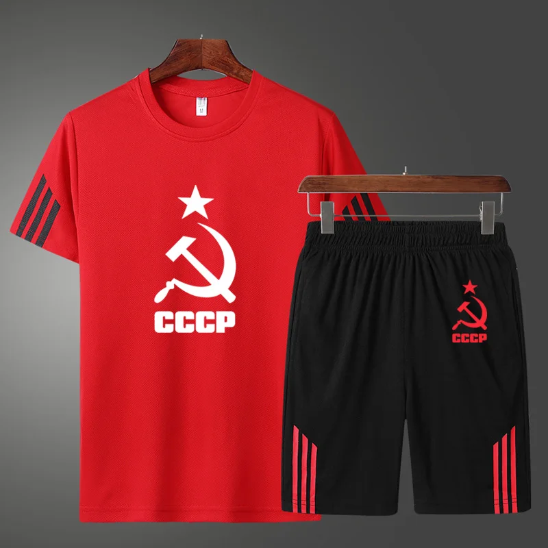 Футболка мужская хлопковая с коротким рукавом и шорты, уникальная майка СССР и Советский Союз, костюм-двойка, лето