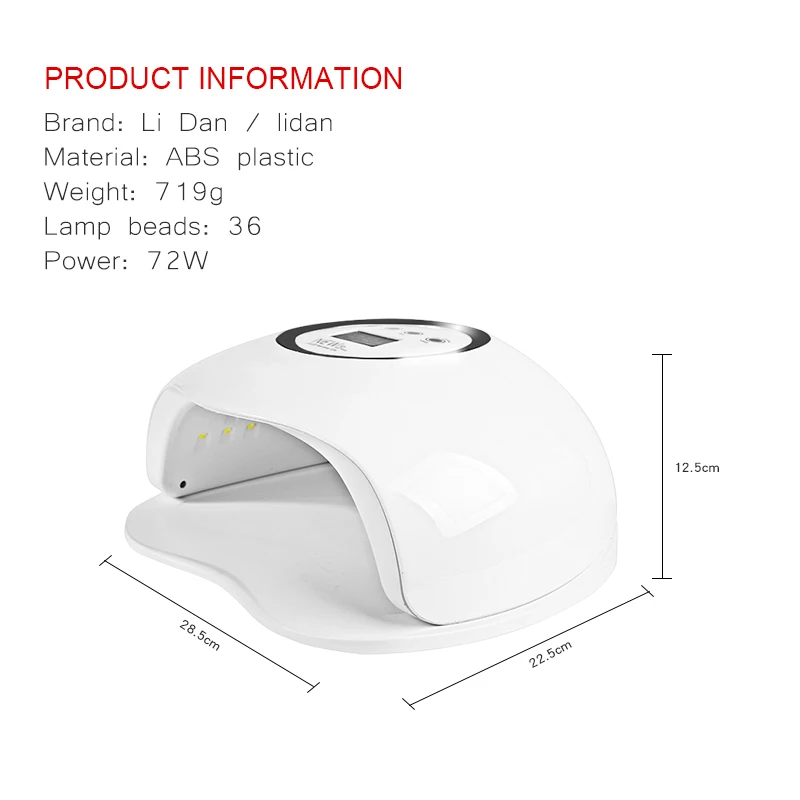 

36Pcs LED Lamp Gel Varnish 72W Half-power painless bake gum mode Dryer Nailr art Drying Polish Auto Sensor Manicure Tools
