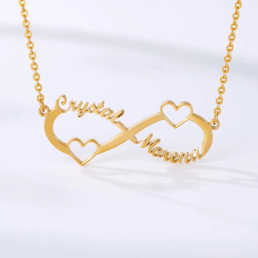 

HUHUI Custom Infinity Name Necklace With Heart Pendant For Women Gold Color Stainless Steel Nameplate Jewelry Personalized Gift