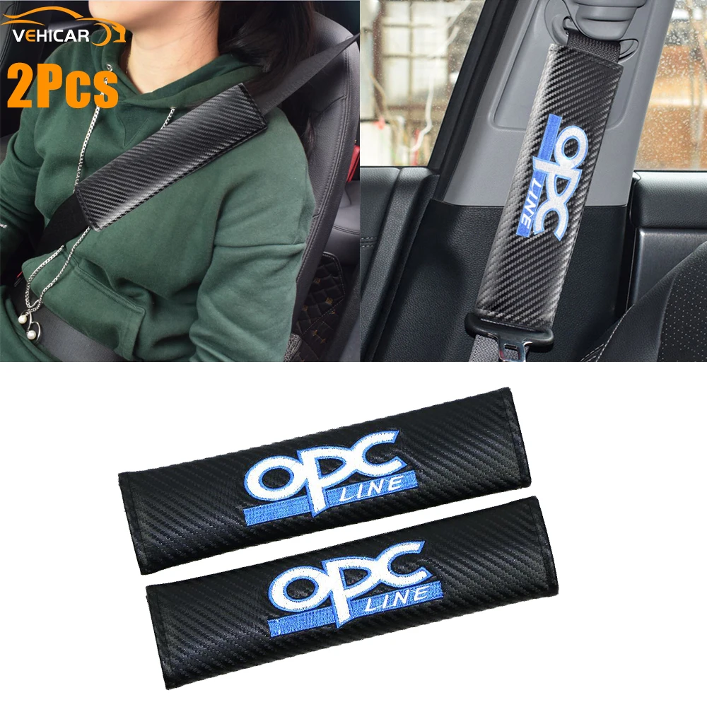 

VEHICAR 2PCS Carbon Fibe Seatbelt Cover for Opel OPC Car Logo Knitting Safety Belt Pads for Vehicle Car Styling