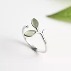 Женское кольцо с опалом, регулируемое кольцо серебряного цвета с бутонами в виде зеленых листьев